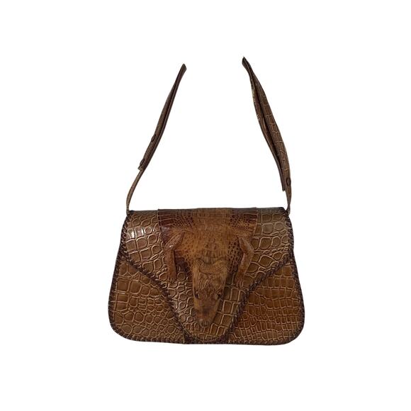 Vintage Alligator Flip Top Shoulder Bag Purse - Picture 1 of 10